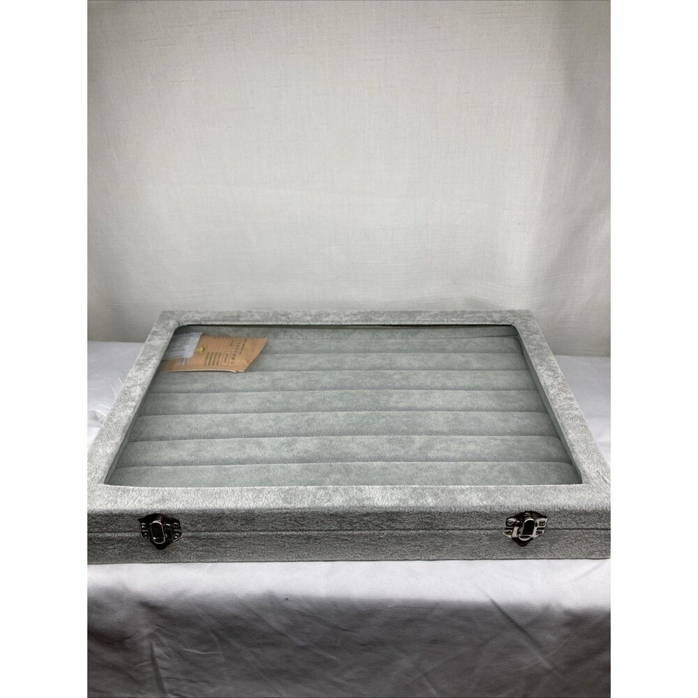 Grey Velvet Jewelry Ring Display Organizer Case. New In Box
